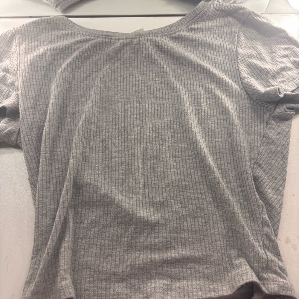 Bozzolo Light Gray Ribbed Short Sleeve Top